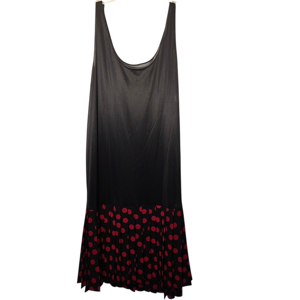 Vintage Flapper Style Black Slip Dress w Red Polka Dot Pleated Skirt 13 14 EUC